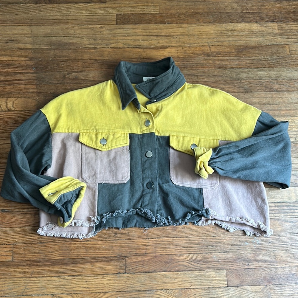 Fashion On Earth Colorblock Cropped Denim Jacket